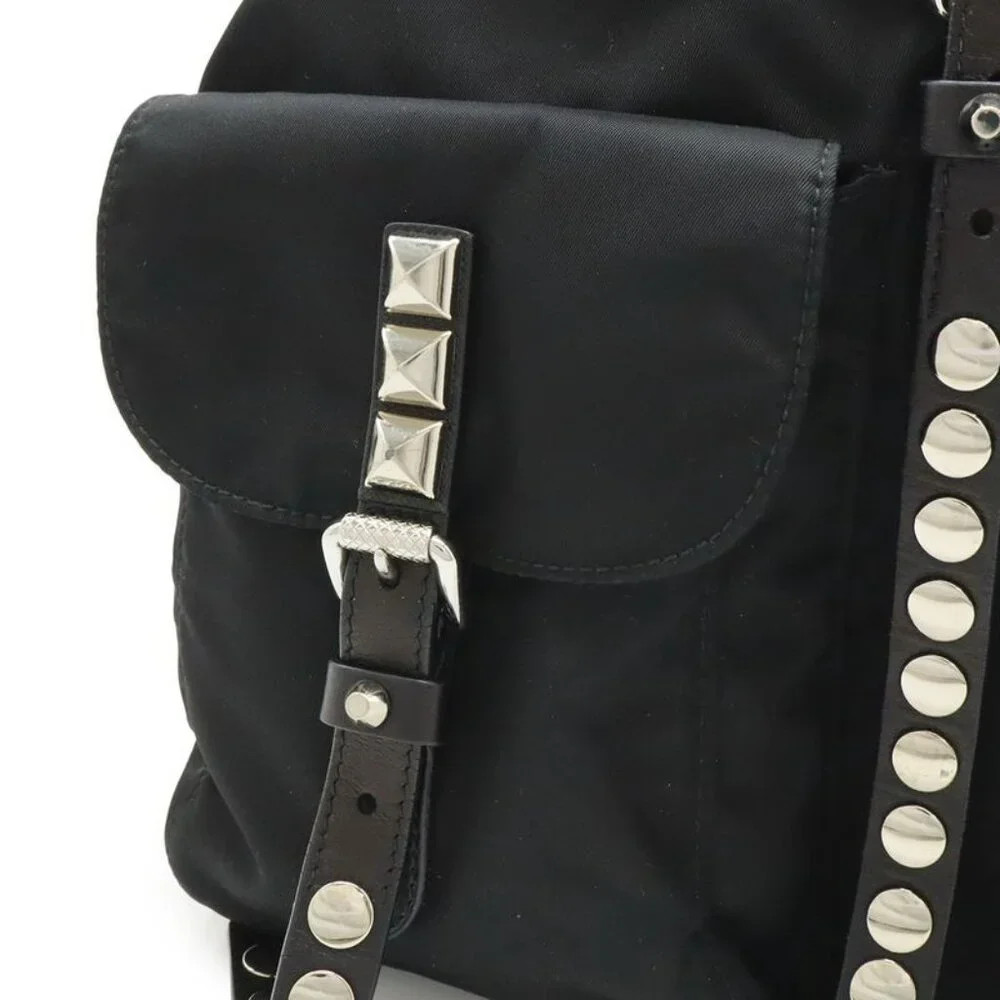 Prada Triangle Logo Backpack Studs Nylon Leather Nero Black - Picture 8 of 8